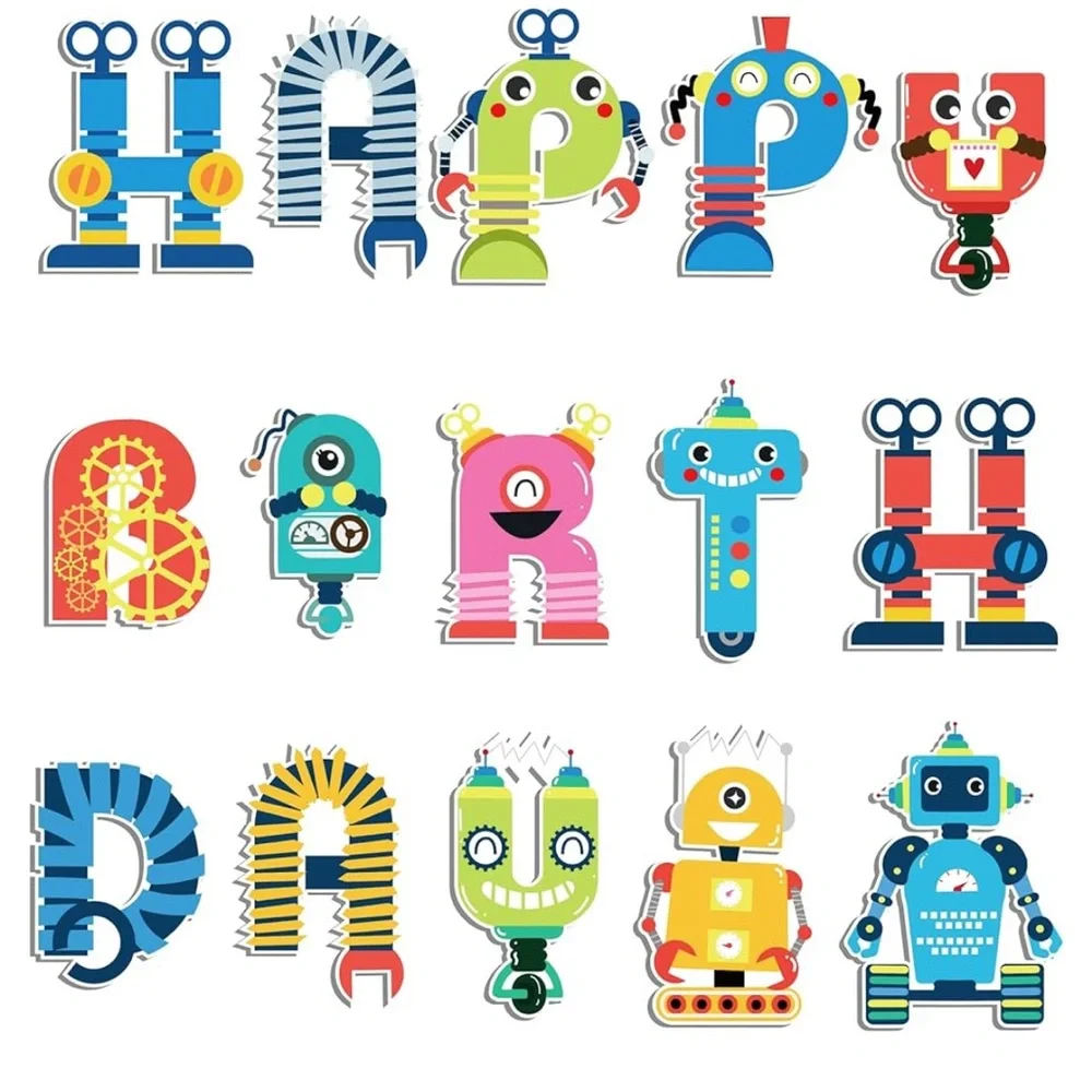 Robot Happy Birthday Party Banner ,Robots Happy Birthday Banner Cartoon Birthday